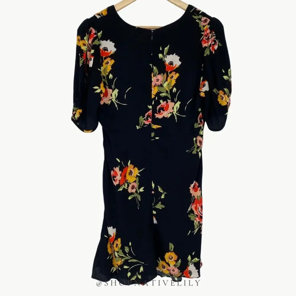 Free People Neon Garden Floral Mini Dress Size 4 Boho Puff Sleeve